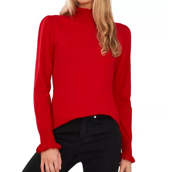 CeCe Mock Neck Long Sleeve Sweater Womens Plus Size 3X Ruffled Shoulder Red - Picture 1 of 6